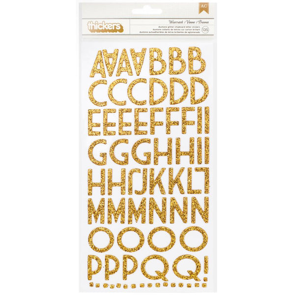 201153 American Crafts Chipboard Alphabet Stickers Wisecrack-Gold Glitter, 135/Pkg