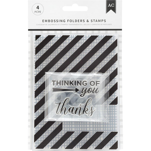 587411 American Crafts Embossing Folders & Stamps Set Thankful Thinking