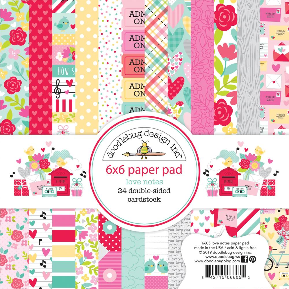 Doodlebug Double-Sided Paper Pad 6"X6" 24/Pkg Love Notes, 12 Designs/2 Each