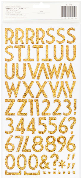 201153 American Crafts Chipboard Alphabet Stickers Wisecrack-Gold Glitter, 135/Pkg