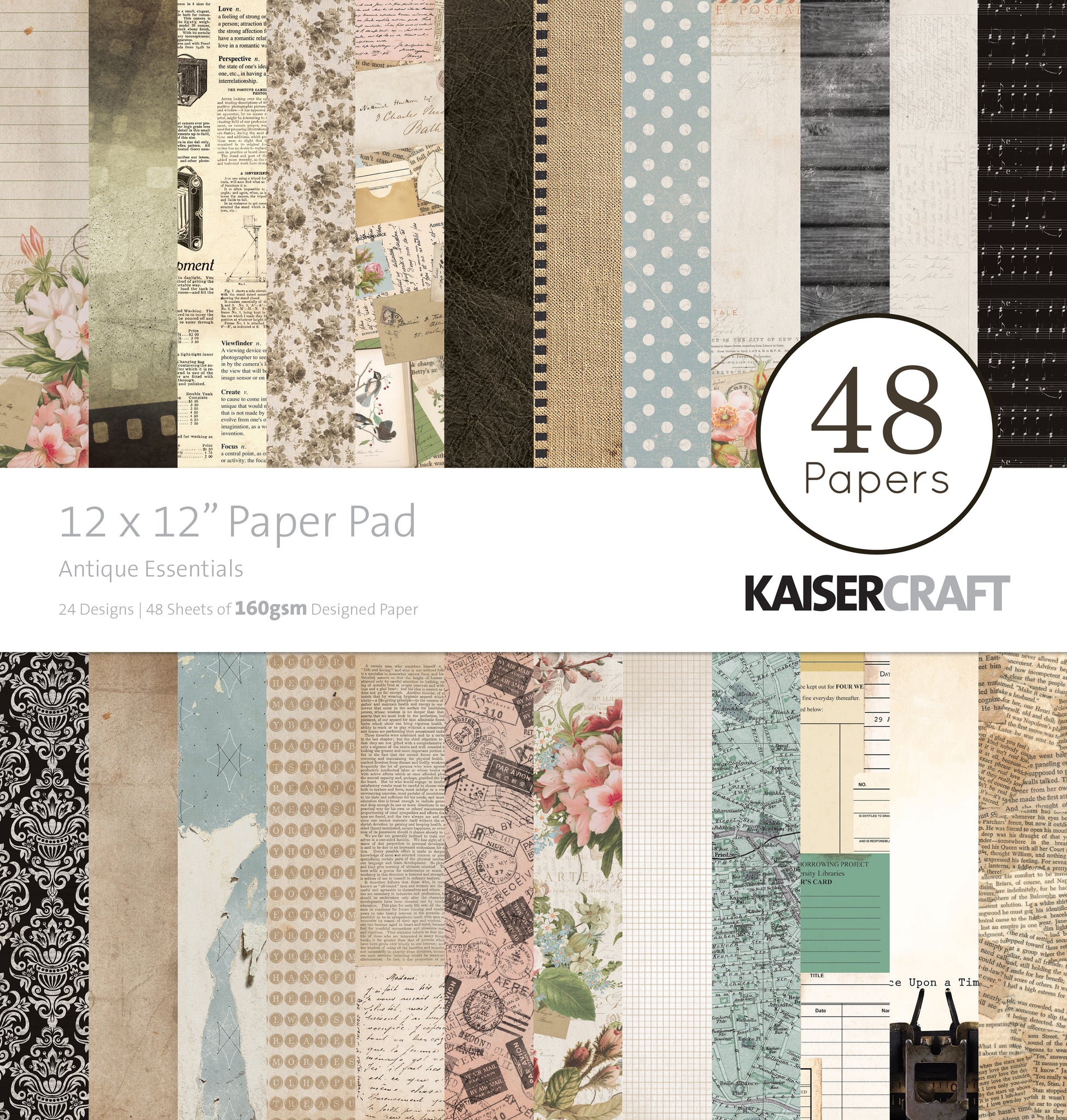 288986 Kaisercraft Paper Pad 12"X12" 48/Pkg Antique Essentials