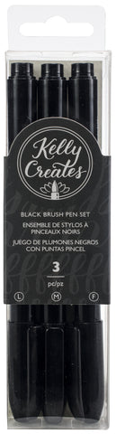 304480 Kelly Creates Black Brush Pen Set 3/Pkg-Fine, Medium & Bold