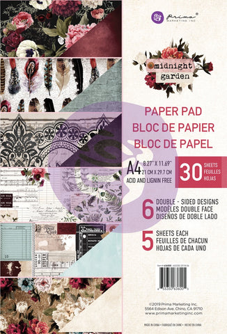 561091 Prima Marketing Double-Sided Paper Pad A4 30/Pkg Midnight Garden, 6 Designs/5 Each