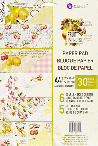 584471 Prima Marketing Double-Sided Paper Pad A4 30/Pkg Fruit Paradise, 6 Designs/5 Each