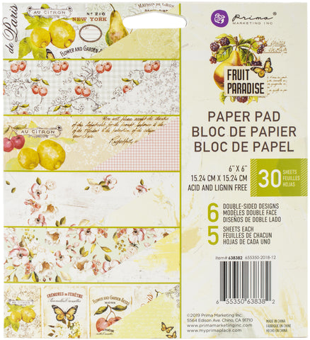 584472 Prima Marketing Double-Sided Paper Pad 6"X6" 30/Pkg Fruit Paradise, 6 Designs/5 Each