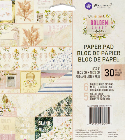 584576 Prima Marketing Double-Sided Paper Pad 6"X6" 30/Pkg Golden Coast, 6 Designs/5 Each