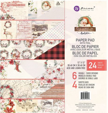 595259 Prima Marketing Double-Sided Paper Pad 12"X12" 24/Pkg-Christmas In The Country