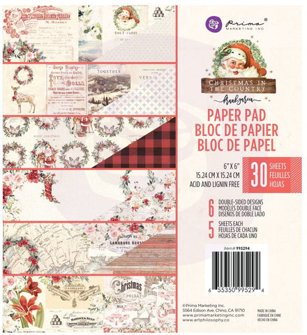 595261 Prima Marketing Double-Sided Paper Pad 6"X6" 30/Pkg Christmas In The Country, 6 Designs/5 Ea
