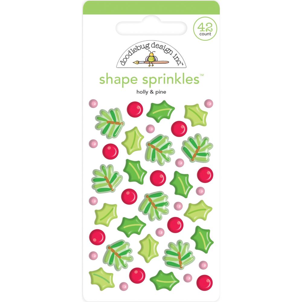 Doodlebug Sprinkles Adhesive Enamel Shapes Holly & Pine, Christmas Magic